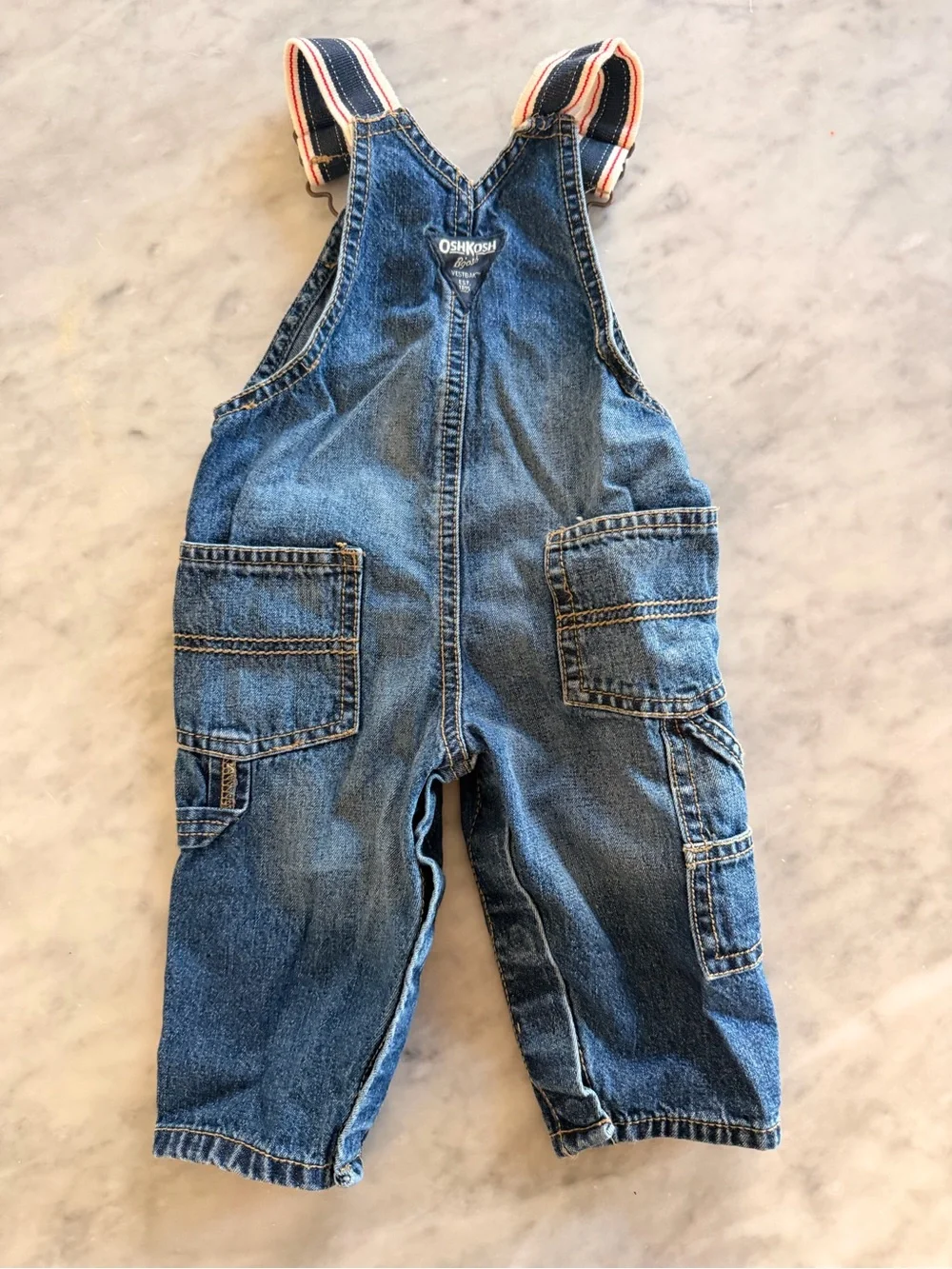 OshKosh B'gosh Blue Denim Overalls with Striped Adjustable Straps